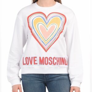 LOVE MOSCHINO white & red Women’s Crew Neck Sweater w Logo Heart Design SZ 4